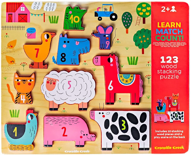 Wooden tool sets for pretend carpentry​ 123 Barnyard - Wood Stacking Puzzle
