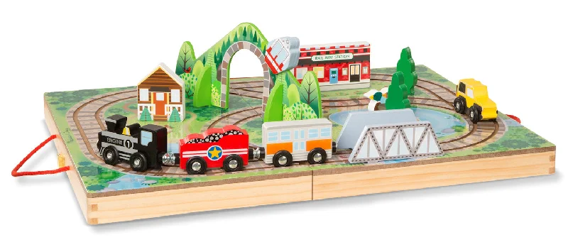 Wooden play libraries for reading pretend​ #30140 Wooden Take-Along Railroad Set