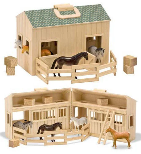 Wooden playhouses for kids' hideaways​ #3704MD Fold & Go Wooden Stable with Horses