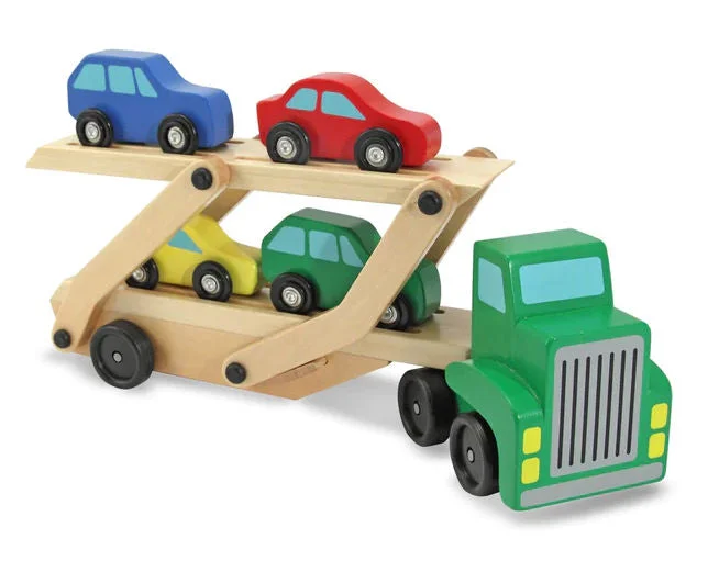 Sustainable wooden toys made from recycled wood​ #4096MD Wooden Car Carrier Truck with Cars Set