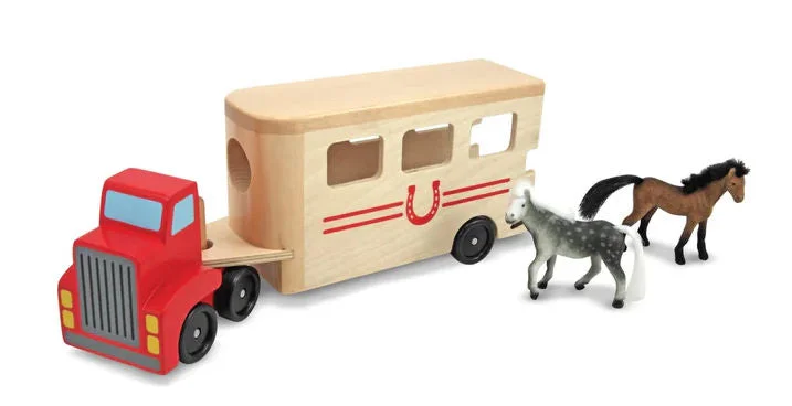 Wooden ride - on toys for outdoor fun​ #4097MD Wooden Horse Carrier with Horses Playset
