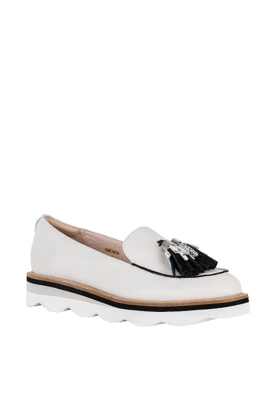 Amy Huberman Honeymoon Tassel Leather Loafers, White