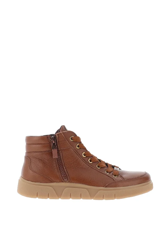 Ara Leather Side Zip High Top Trainers, Nuts