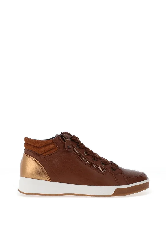 Ara Suede Patent Trim Hi Top Trainers, Nuts & Whisky