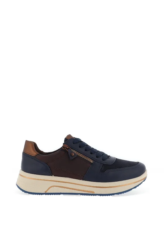 Ara Zip Detail Platform Trainers, Navy and Bronze