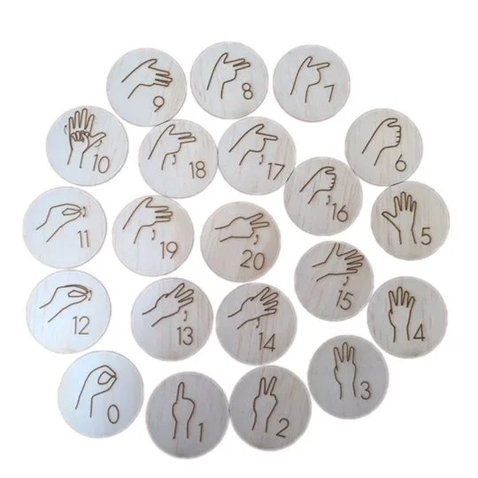 Sustainable wooden toys made from recycled wood​ Auslan Number Discs