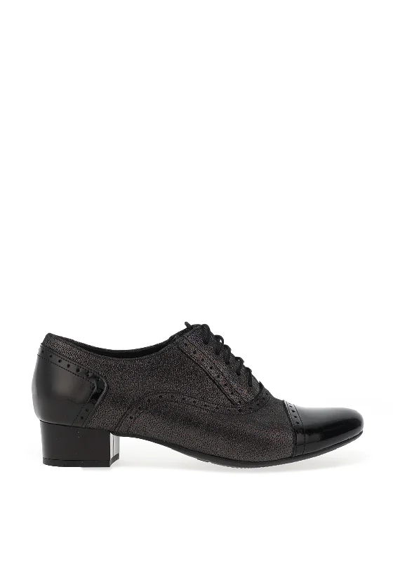 Bioeco by Arka Patent Panel Low Heel Brogues, Black Shimmer