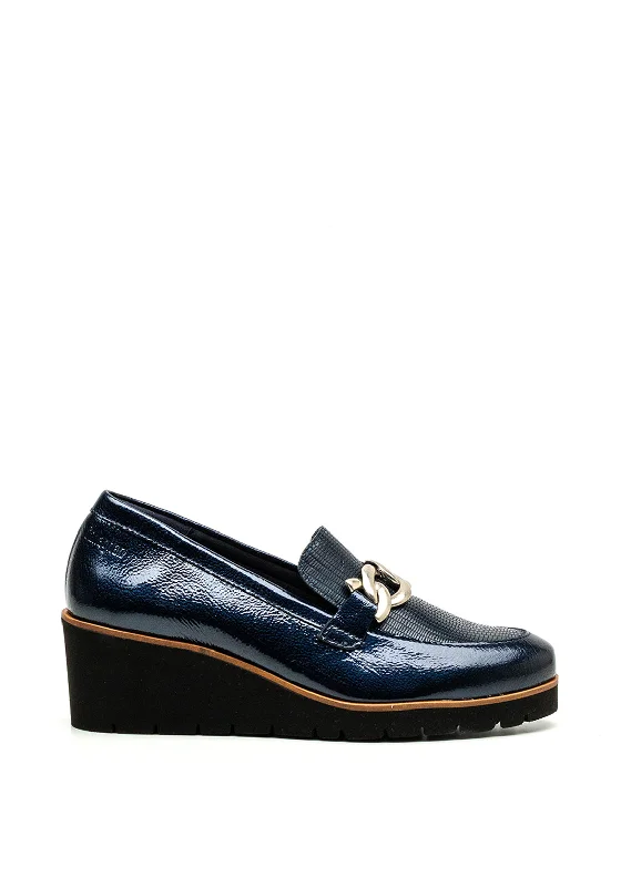 Callaghan Patent Leather Wedge Loafers, Navy