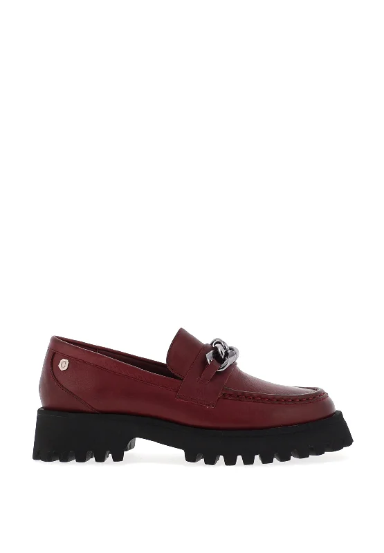 Carmela Leather Chain Platform Loafers, Burgundy