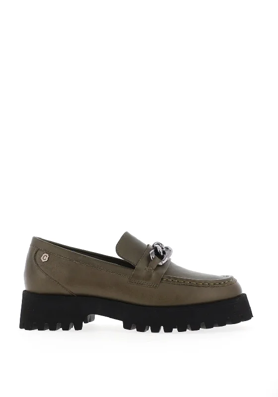 Carmela Leather Chain Platform Loafers, Khaki