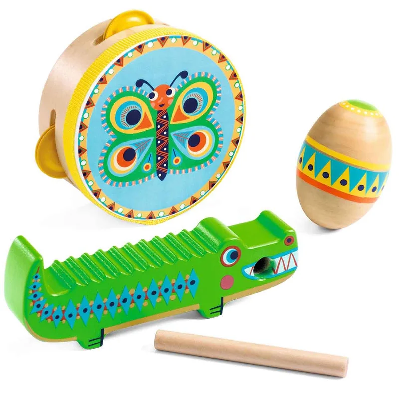 Wooden kaleidoscopes for visual exploration​ Djeco Animambo Percussion Set