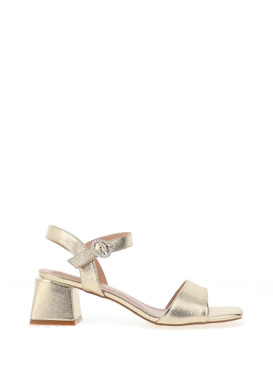 Redz Pebbled Metallic Mid Block Heeled Sandals, Gold