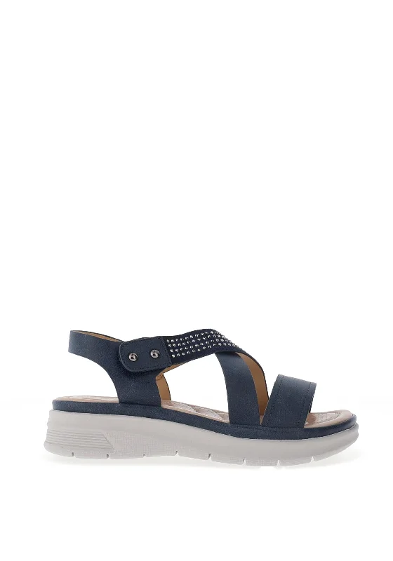 Redz Criss Cross Diamante Sandals, Navy