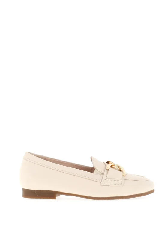 Gabor Leather Gold Detail Loafers, Cream