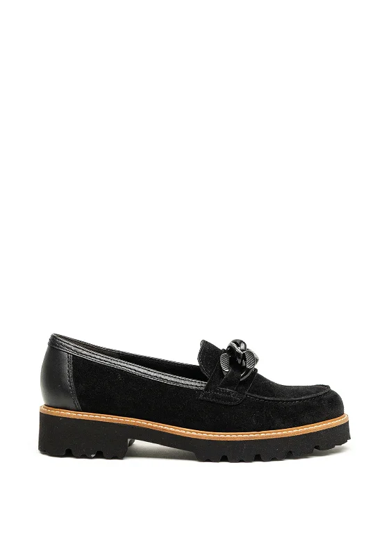 Gabor Suede Chain Detail Loafers, Black