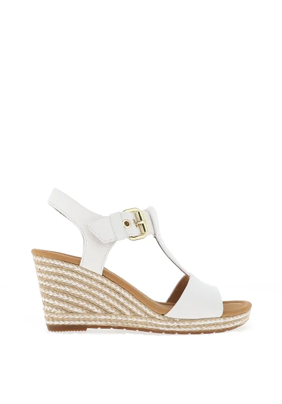 Gabor Leather T-Bar Woven Wedge Sandals, White