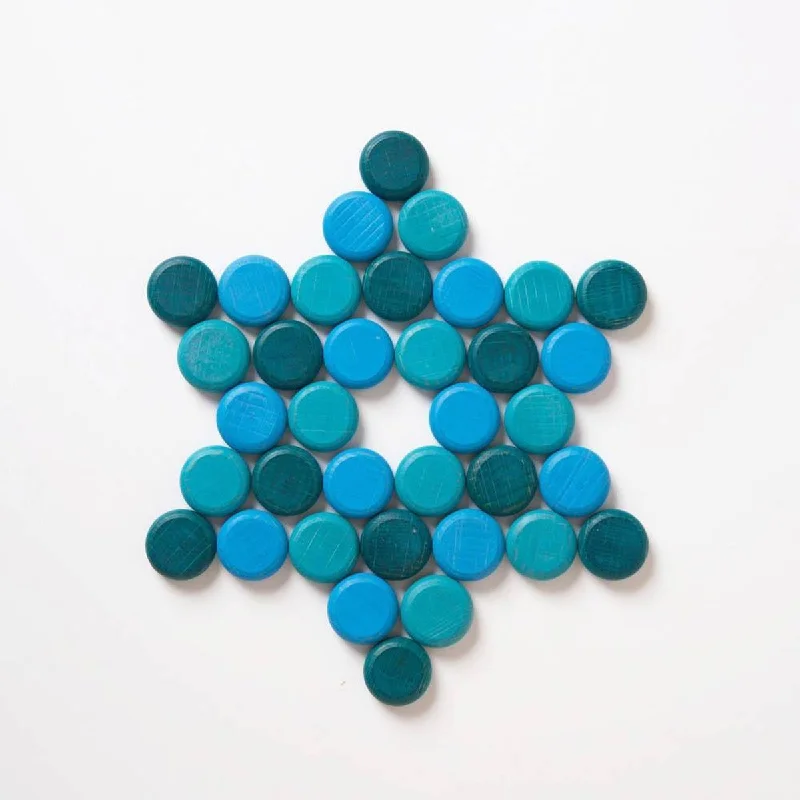 Wooden sand toys for beach or sandbox play​ Grapat mandala blue coins 36 pcs