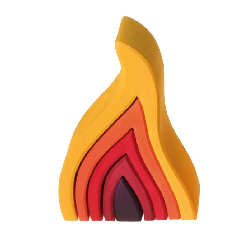 Wooden wind - up toys for mechanical play​ Grimm's 5-Piece Fire Medium - Yellow/Red