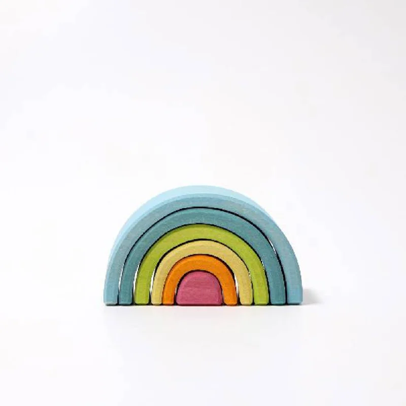 Handmade wooden toys with unique designs​ Grimm's small pastel rainbow stacker