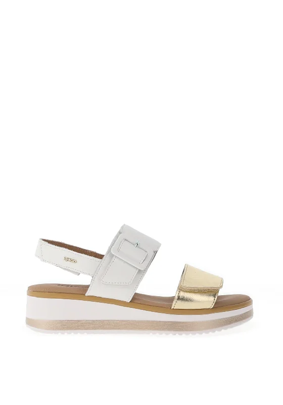 Igi & Co. Nubuck Leather Velcro Colour Block Sandals, Gold