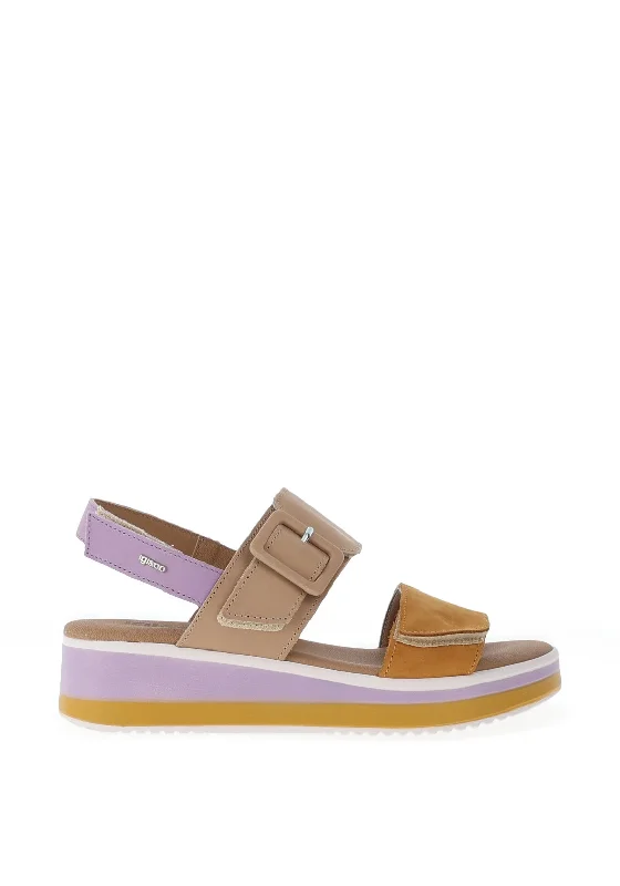 Igi & Co. Nubuck Leather Velcro Colour Block Sandals, Mustard