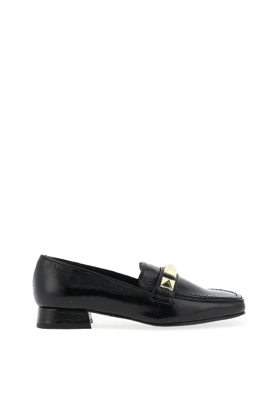 Jose Saenz Leather Patent Stud Square Toe Loafers, Black