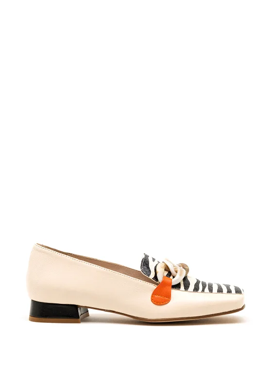 Jose Saenz Leather Zebra Chain Loafers, Cream