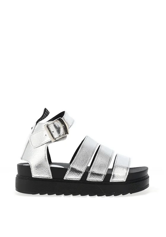 Zen Collection Gladiator Buckle Sandals, Silver