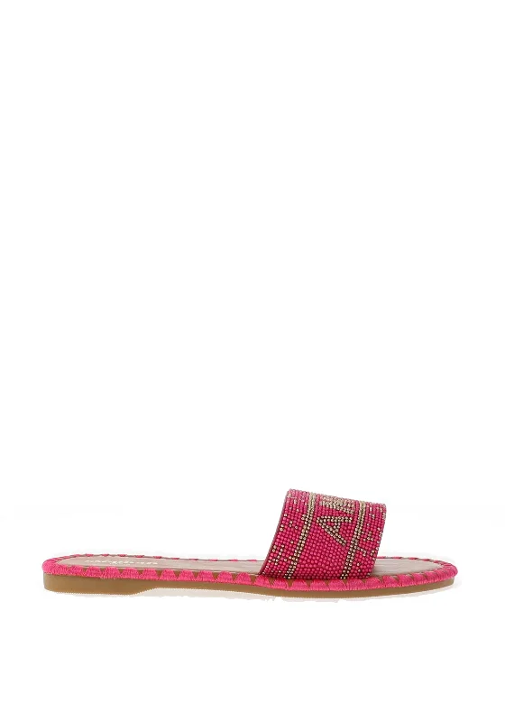 Zen Collection Beaded Slider Sandals, Fuchsia