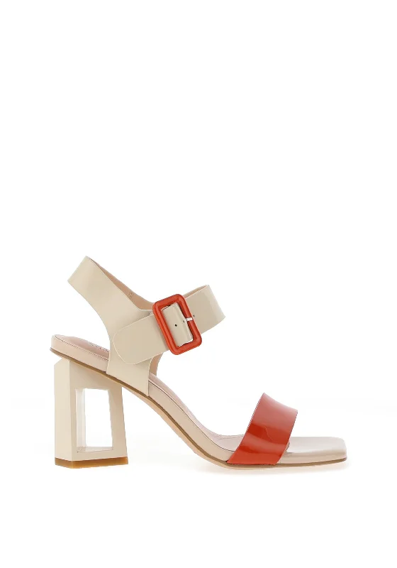 Loretta Vitale Patent Leather Geo Heeled Sandals, Orange