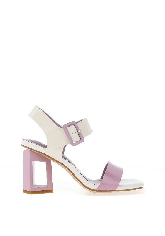 Loretta Vitale Patent Leather Geo Heeled Sandals, Purple