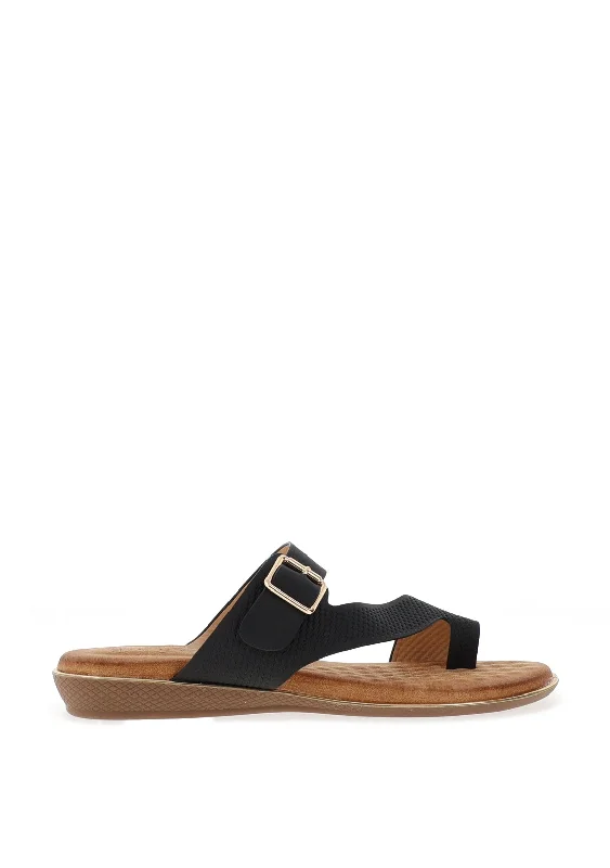 Lunar Buckle Strap Slip on Sandals, Black