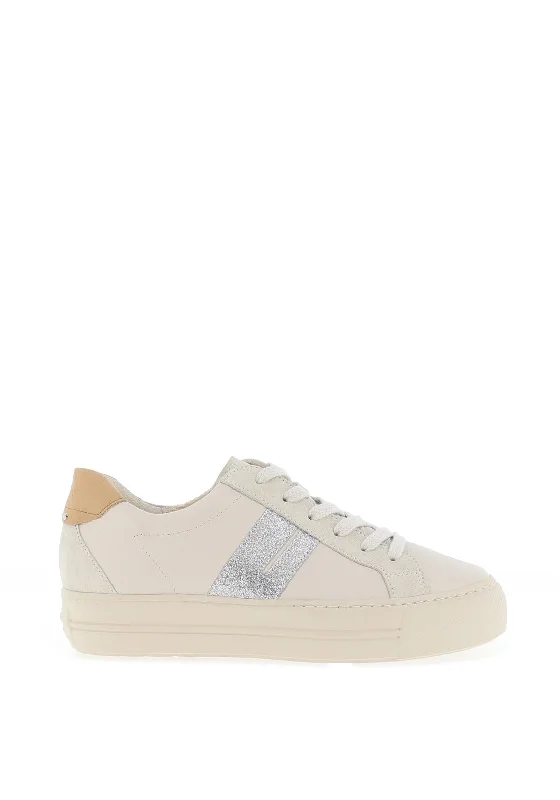 Paul Green Suede Leather Combo Laced Trainers, Ivory & Ice