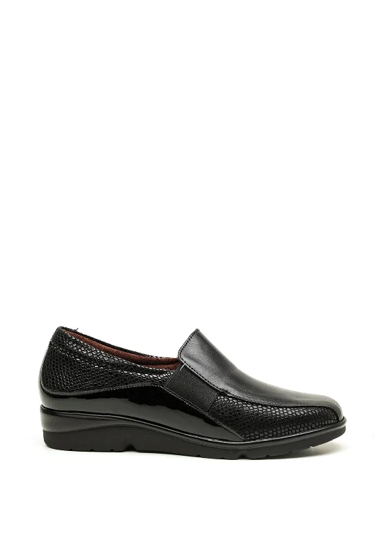 Pitillos Leather Wedged Slip On Shoes, Black