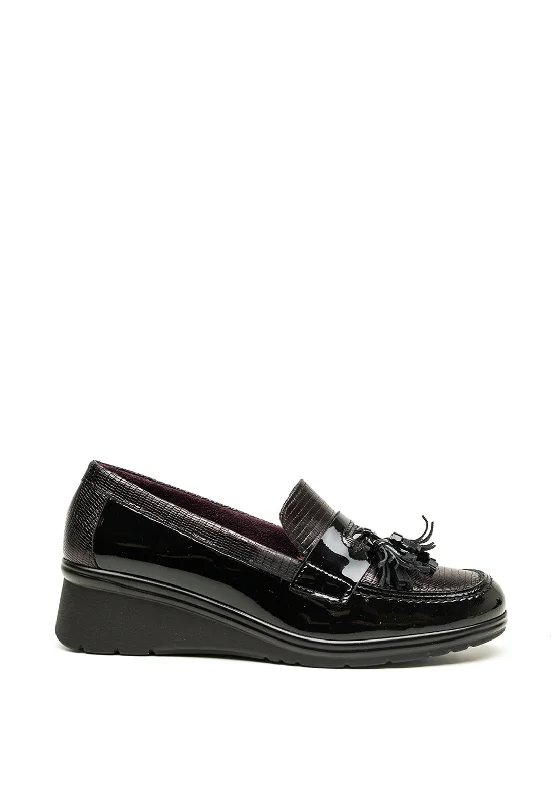 Pitillos Patent Leather Wedge Loafers, Black