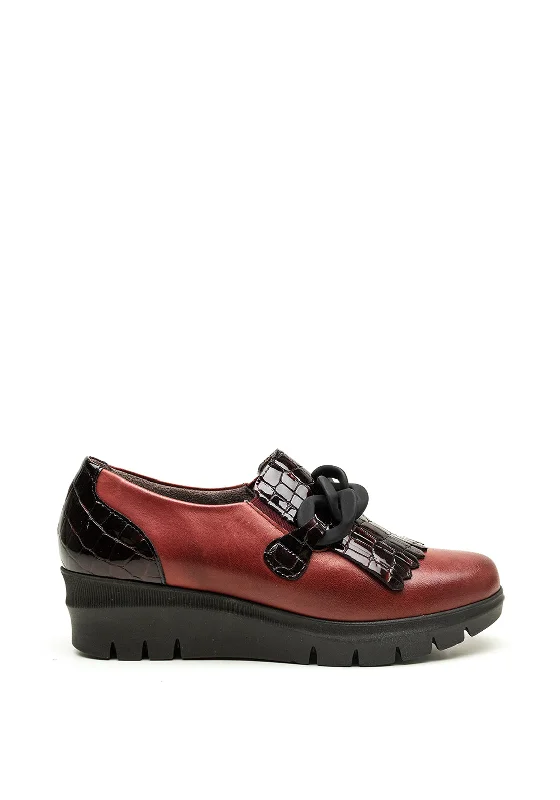 Pitillos Chain Detail Wedge Loafers, Burgundy