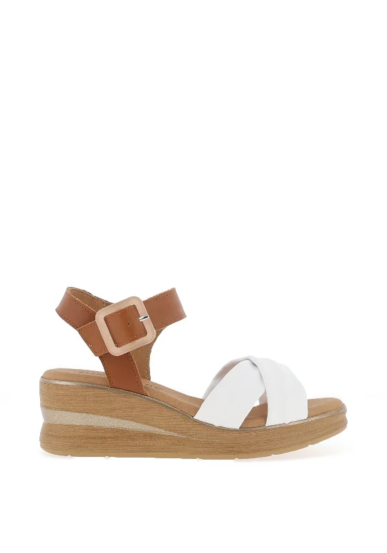 Pitillos Leather Criss Cross Wedge Sandals, White