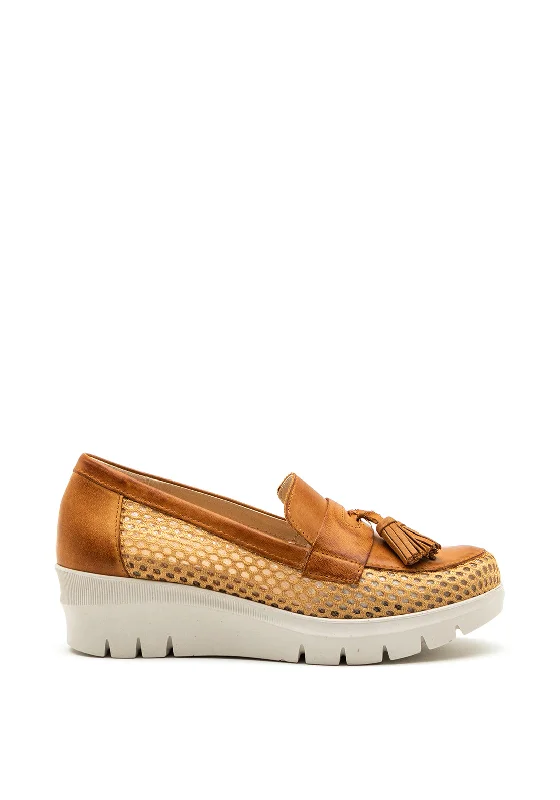 Pitillos Leather Mesh Tassel Loafers, Tan