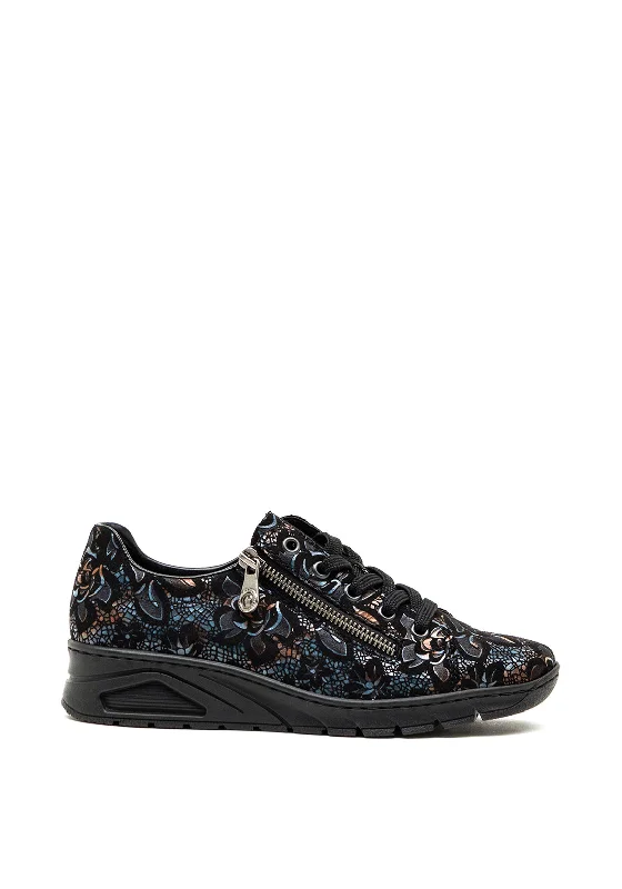 Rieker Womens Floral Print Zip Comfort Shoes, Black