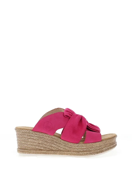 Rieker Womens Bow Wedge Mule Sandals, Pink