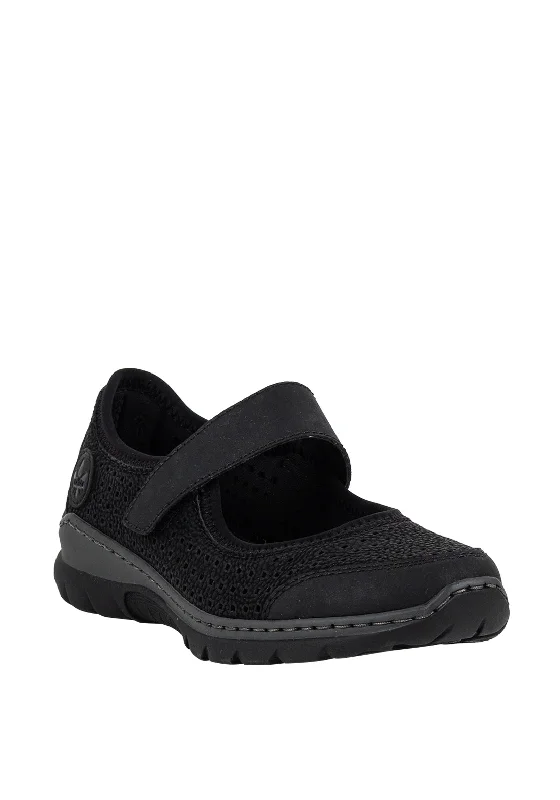 Rieker Womens MemoSoft Velcro Strap Shoes, Black