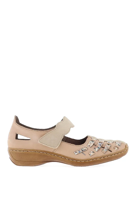 Rieker Womens Woven Detail Velcro Strap Comfort Shoes, Beige