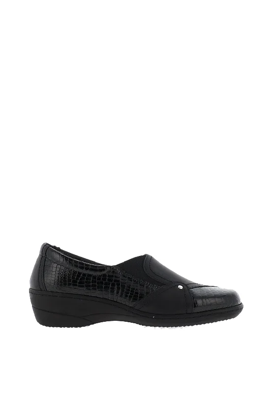 Softmode Emily Croc Panel Slip on Comfort Shoes, Black