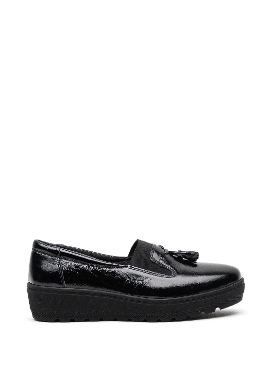 Softmode Patent Leather Tassel Loafer Style Shoes, Black