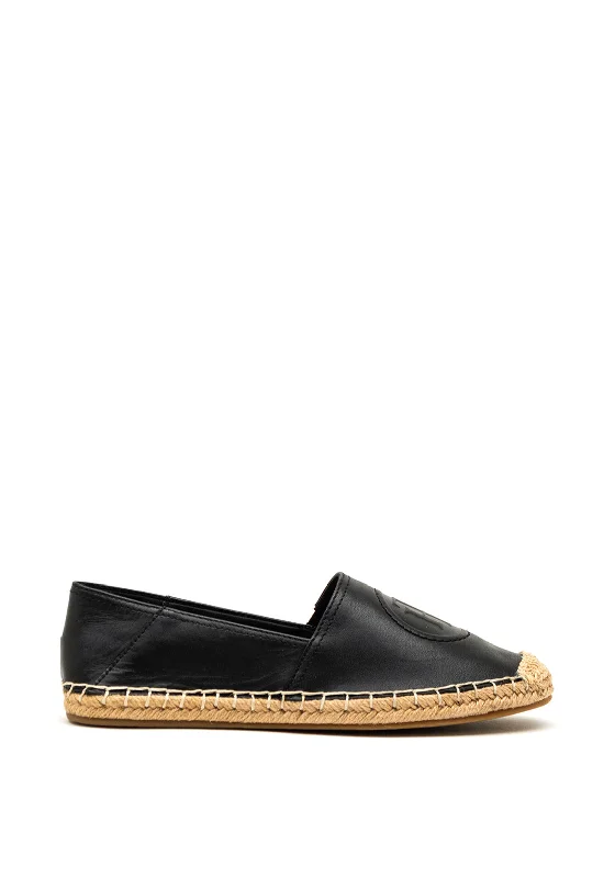 Tommy Hilfiger Womens Leather Logo Espadrilles, Black