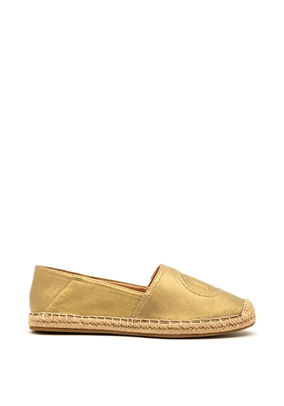 Tommy Hilfiger Womens Leather Logo Espadrilles, Gold