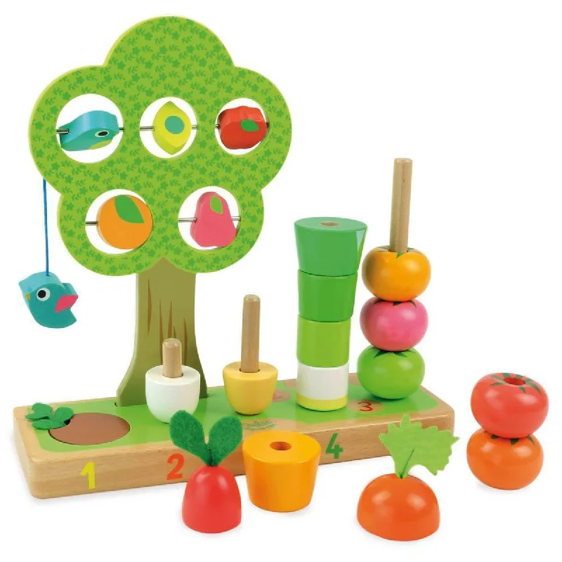 Wooden rocking horses for classic playtime​ Vilac counting vegetables stacking toy