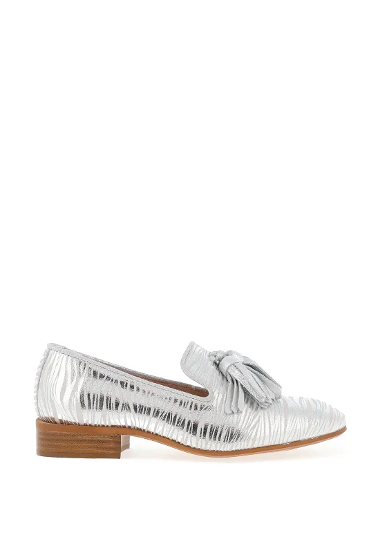 Wonders Metallic Zebra Tasssel Leather Loafers, Silver