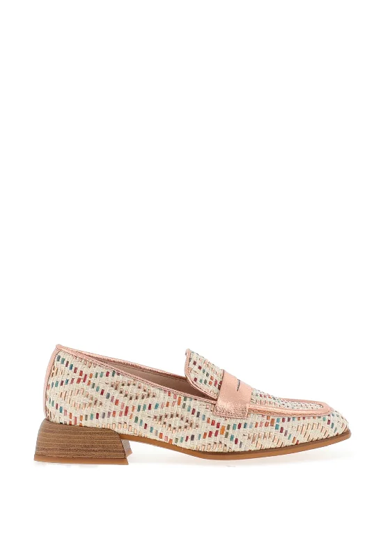 Wonders Woven Metallic Block Heel Loafers, Rose Gold