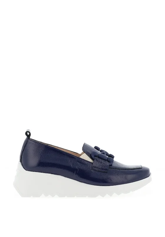 Wonders Fly Patent Leather Wedged Loafers, Navy